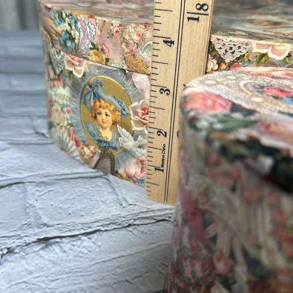 Set of 3 Heart-Shaped Floral Decorative Gift Boxes Valentine Victorian Romantic - Picture 13 of 16